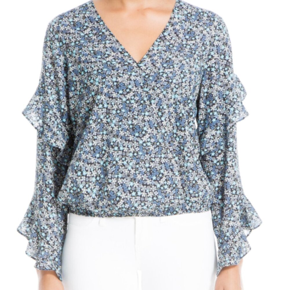 Max Studio floral ruffle crepe blouse